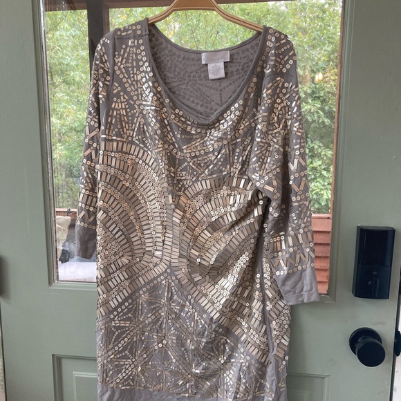 Soft surrounding silver gray sequined tunic top or dress. Petite large PL - Picture 11 of 11
